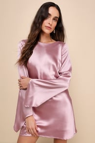 Sincerely Sleek Mauve Pink Satin Cowl Back Slip Mini Dress