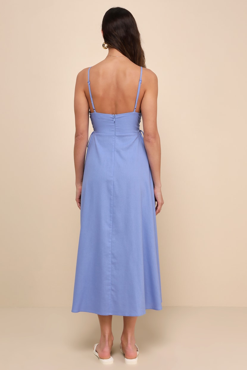 Endlessly Breezy Periwinkle Linen Smocked Lace-Up Midi Dress Endlessly Breezy Periwinkle Linen Smocked Lace-Up Midi Dress