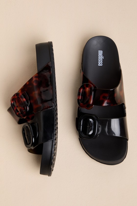 Shop Melissa Cozy Black And Clear Tortoise Slide Sandals