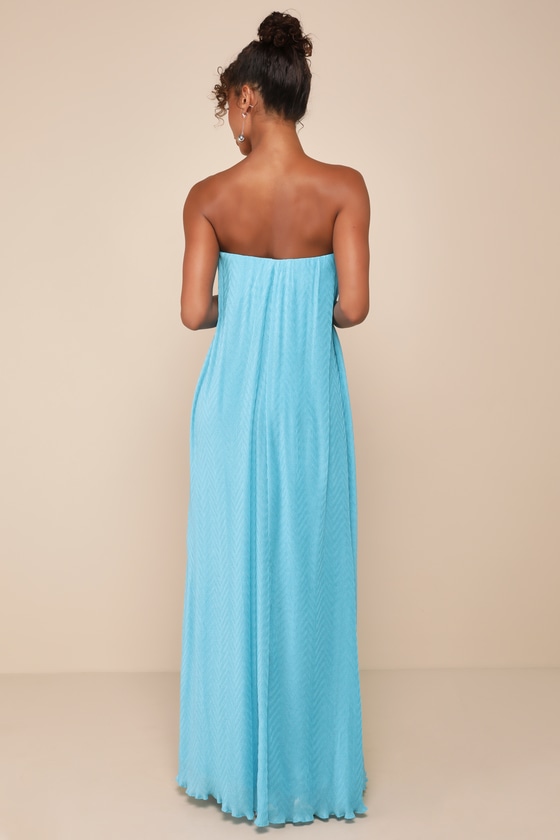 Lulus Perfect Always Turquoise Textured Strapless Swing Maxi Dress In Turquoise