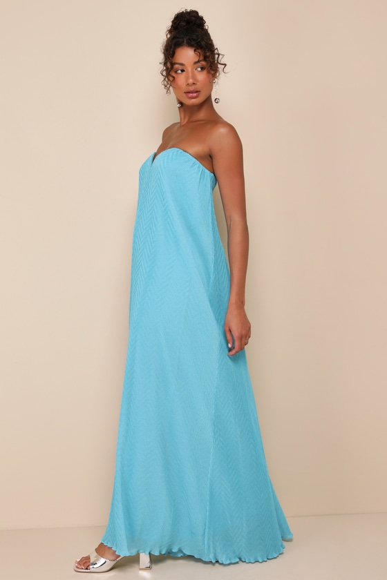Lulus Perfect Always Turquoise Textured Strapless Swing Maxi Dress In Turquoise