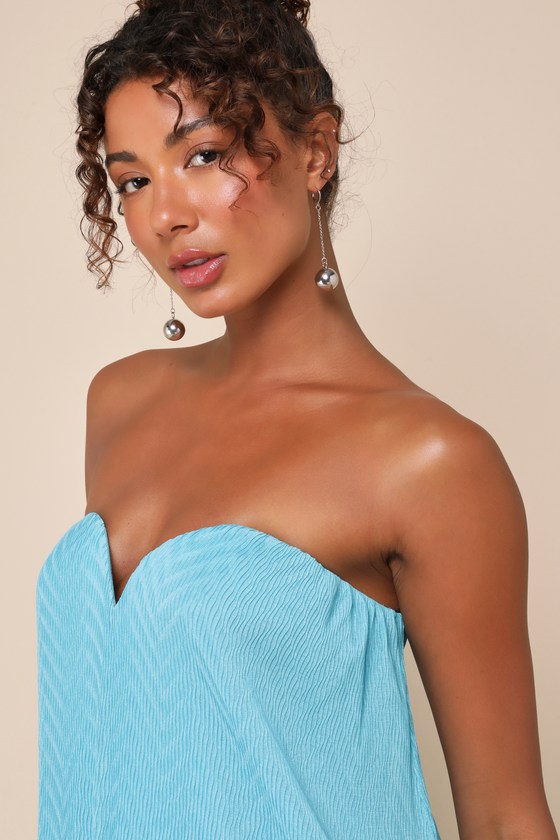 Lulus Perfect Always Turquoise Textured Strapless Swing Maxi Dress In Turquoise
