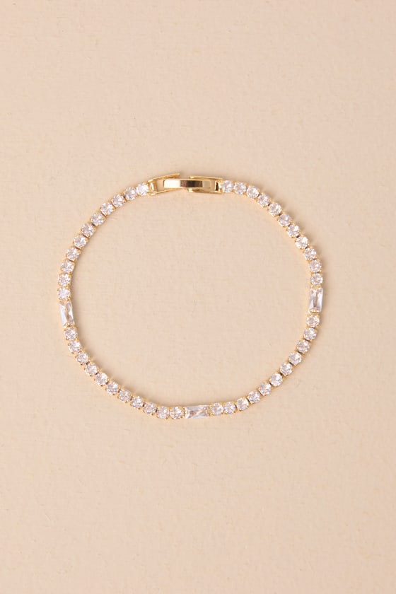 Lulus Dainty Decadence Gold Rhinestone Tennis Bracelet In Gold