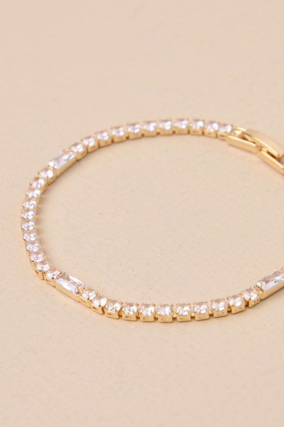 Lulus Dainty Decadence Gold Rhinestone Tennis Bracelet In Gold