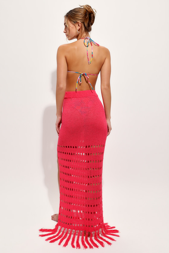 Summer Stunner Hot Pink Crochet Swim Cover-Up Maxi Skirt 3