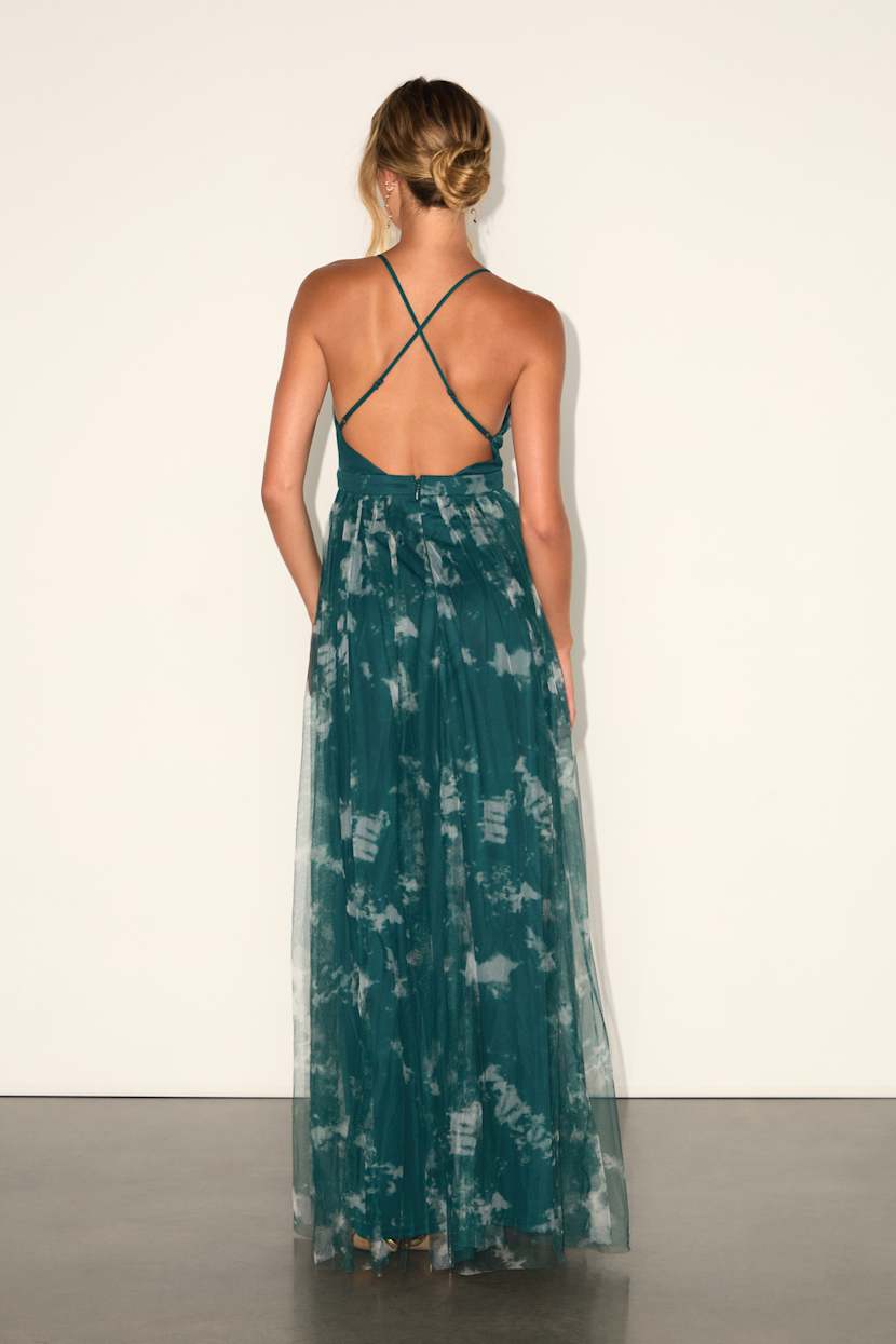 green prom dresses lulus Glam Tie-Dye Gown - Tie-Dye Maxi - Slit Leg Maxi Dress forest green prom dress