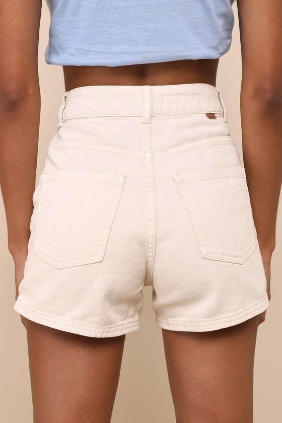 Shop O'neill Eilsey Cream High-waisted Denim Shorts In White