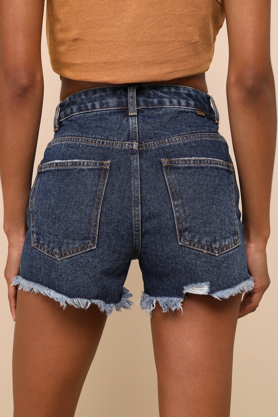 Shop O'neill Samira Dark Wash High-rise Cutoff Denim Shorts In Blue
