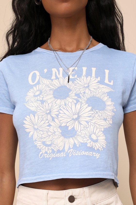 Shop O'neill Heritage Light Blue Cropped Graphic Tee