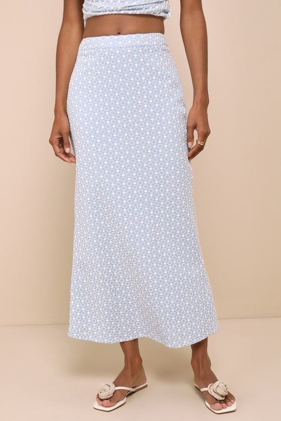 Blissful Weather Blue Embroidered Midi Skirt 4
