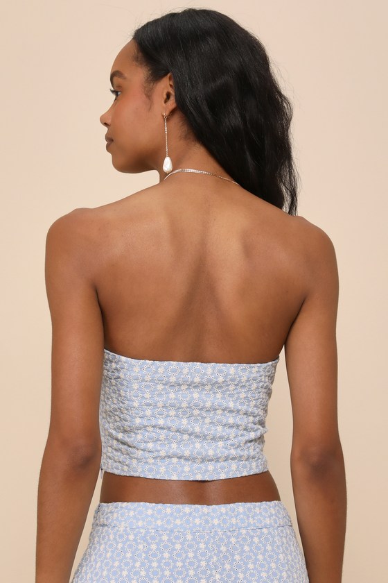 Blissful Weather Blue Embroidered Strapless Handkerchief Top 5