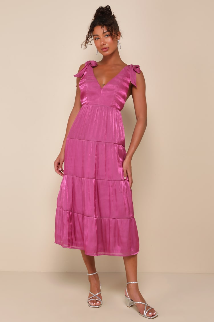 Magenta Tiered Dress - Shimmer Organza Dress - Backless Dress - Lulus