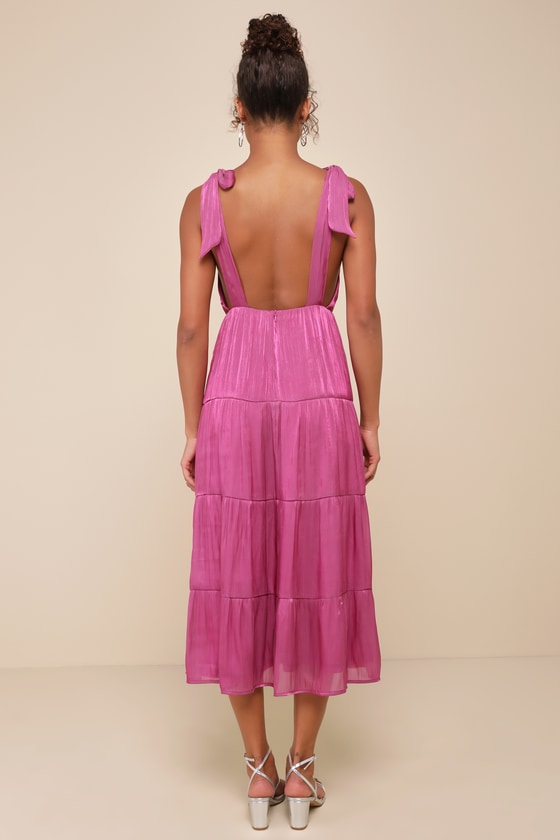 Magenta Tiered Dress - Shimmer Organza Dress - Backless Dress - Lulus