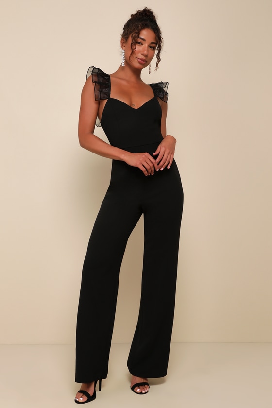 Lulus Luxe Position Black Ruffled Wide-leg Jumpsuit