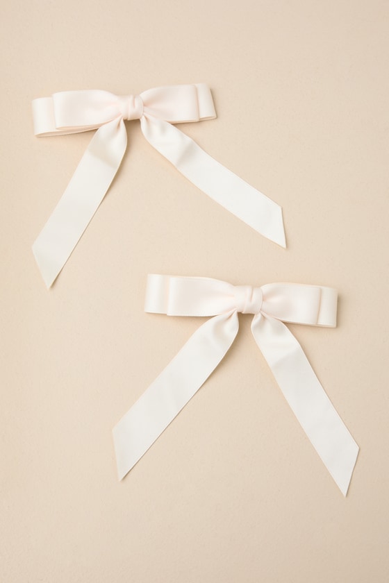 トップス Natalie ribbon set ivory Ivory Bow Clips - Hair Clip Set - Two-Piece Bow Set - Hair
