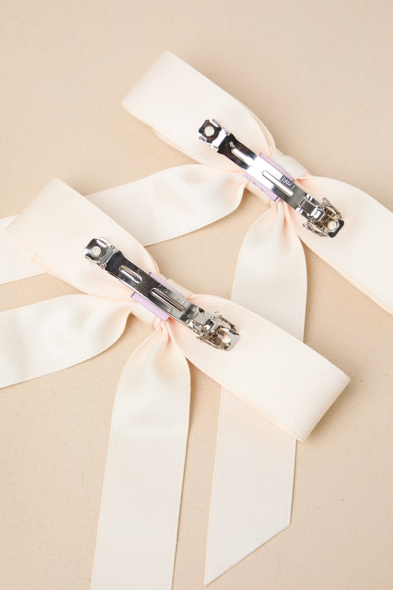 Ivory Bow Clips - Hair Clip Set - Two-Piece Bow Set - Hair