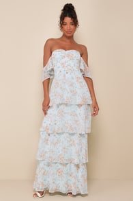 Charming Passion Mint Green Floral Off-the-Shoulder Maxi Dress