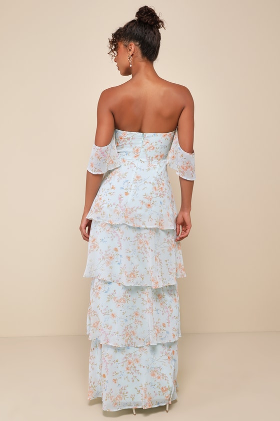 Shop Lulus Charming Passion Mint Green Floral Off-the-shoulder Maxi Dress