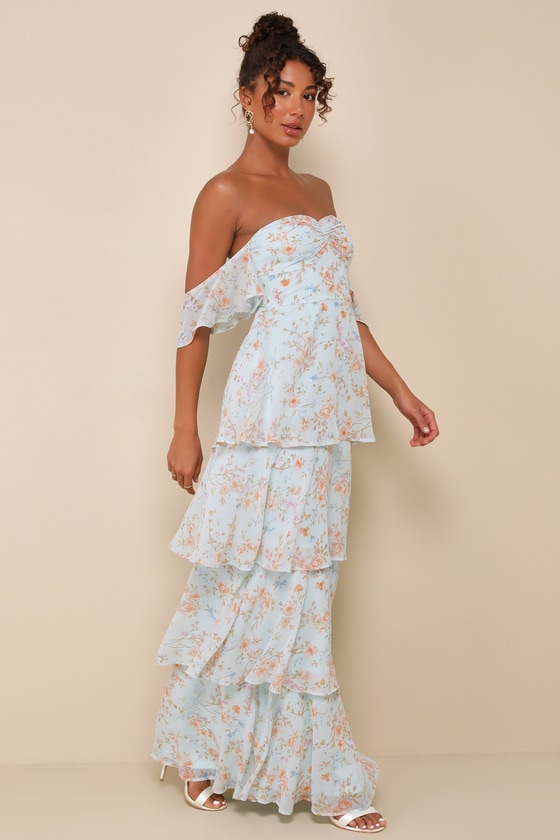 Shop Lulus Charming Passion Mint Green Floral Off-the-shoulder Maxi Dress