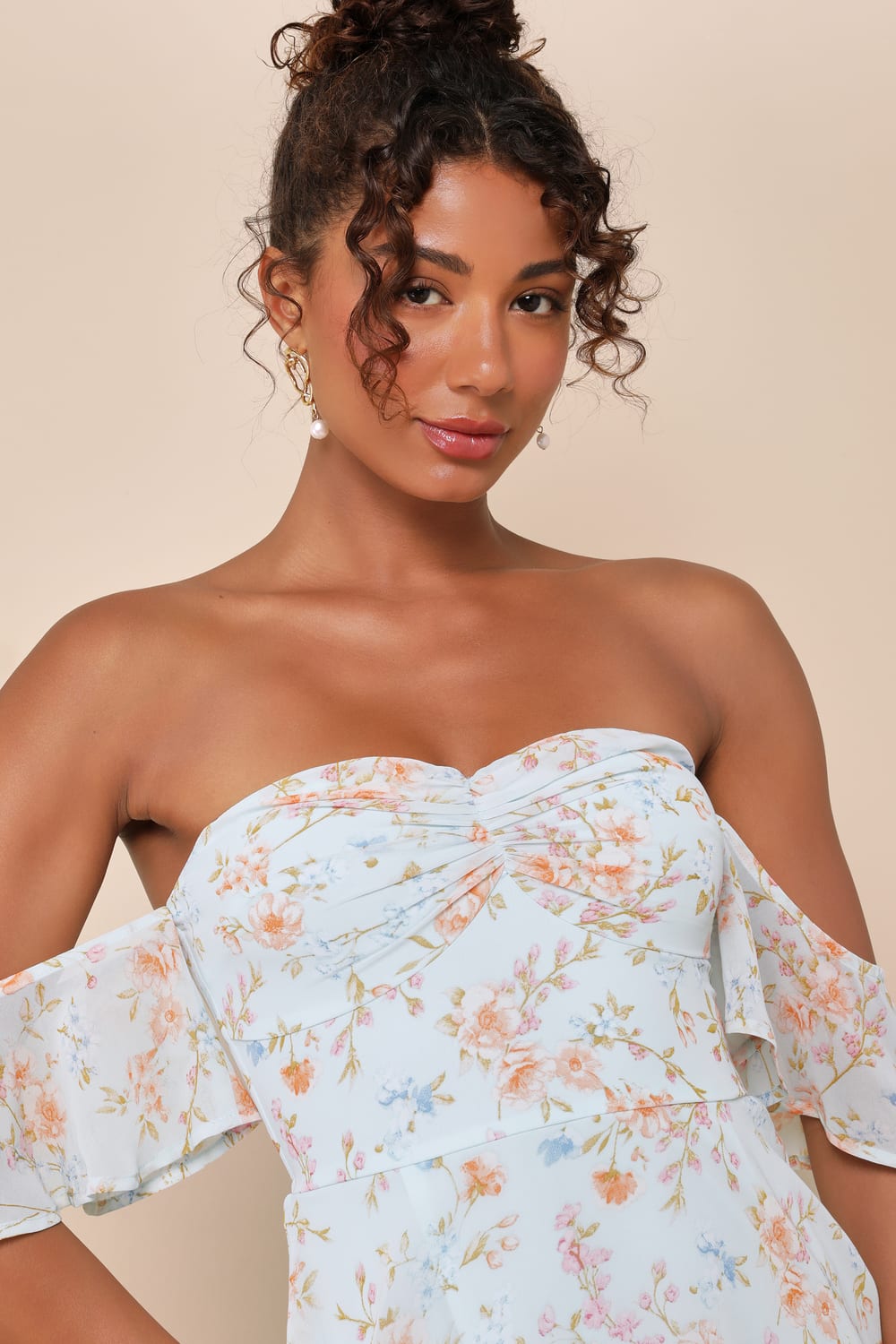 Charming Passion Mint Green Floral Off-the-Shoulder Maxi Dress