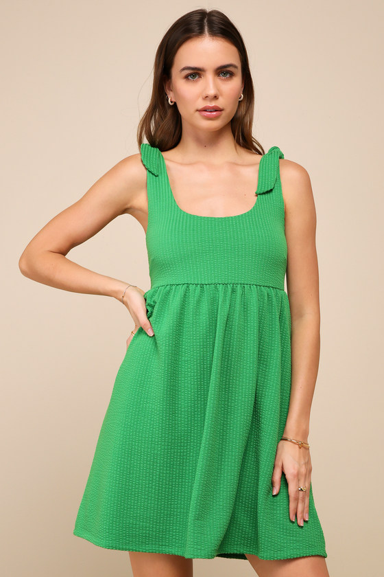 Mini Dress with Textured Fabric and Layered Skirt - Green main image 1