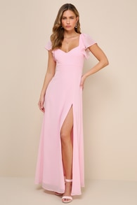 Simply Delightful Pink Tie-Back Flutter Sleeve Maxi Dress