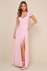 Simply Delightful Pink Tie-Back Flutter Sleeve Maxi Dress 3