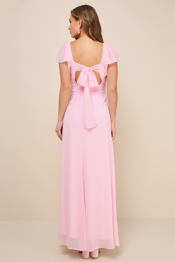 LULUS SIMPLY DELIGHTFUL PINK TIE-BACK FLUTTER SLEEVE MAXI DRESS