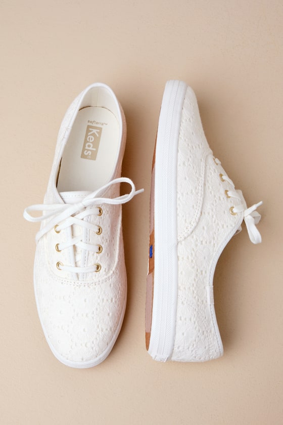 Shop Keds Champion Cream Crochet Lace-up Sneakers In White