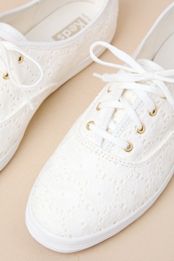 Shop Keds Champion Cream Crochet Lace-up Sneakers In White