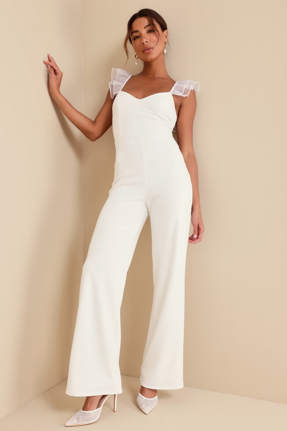Lulus Luxe Position White Ruffled Wide-leg Jumpsuit