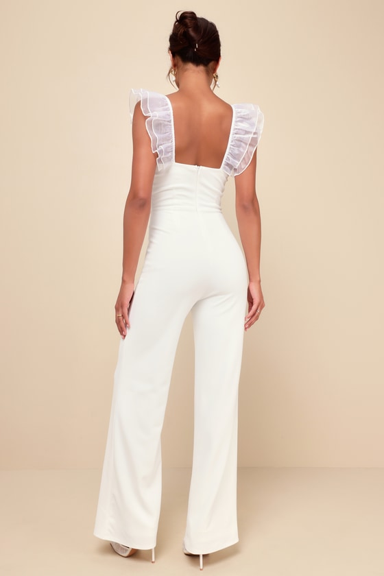 Shop Lulus Luxe Position White Ruffled Wide-leg Jumpsuit