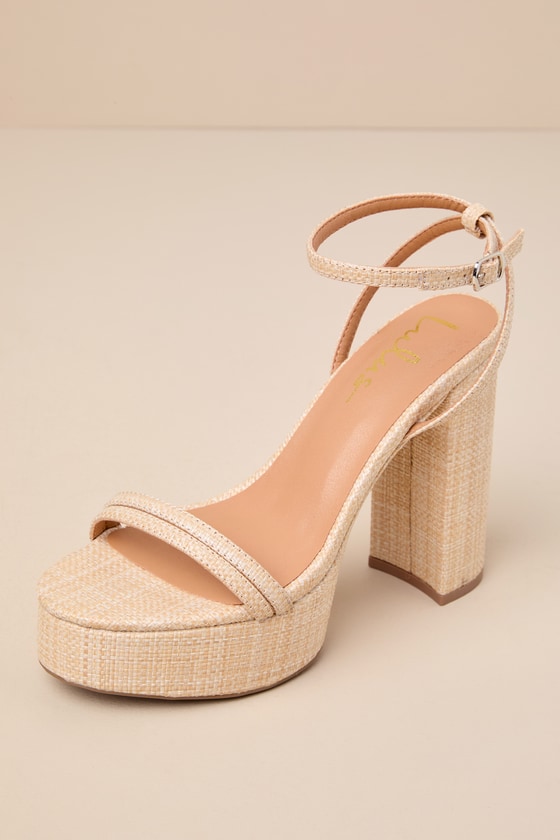 Image of Brocktan Natural Raffia Platform Ankle Strap High Heel Sandals