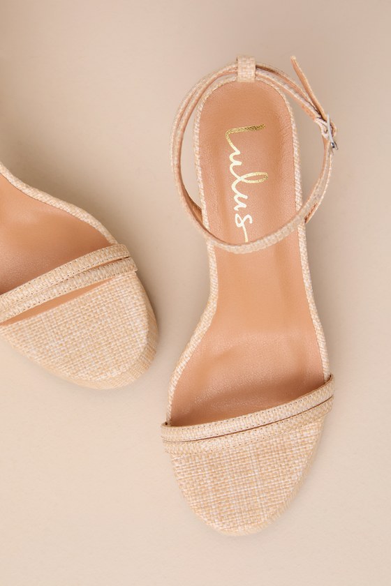 Lulus Brocktan Natural Raffia Platform Ankle Strap High Heel Sandals In Beige