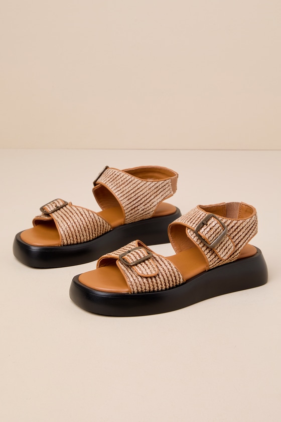 Mandi Weave Natural Buckle Slingback Flatform Sandals 1