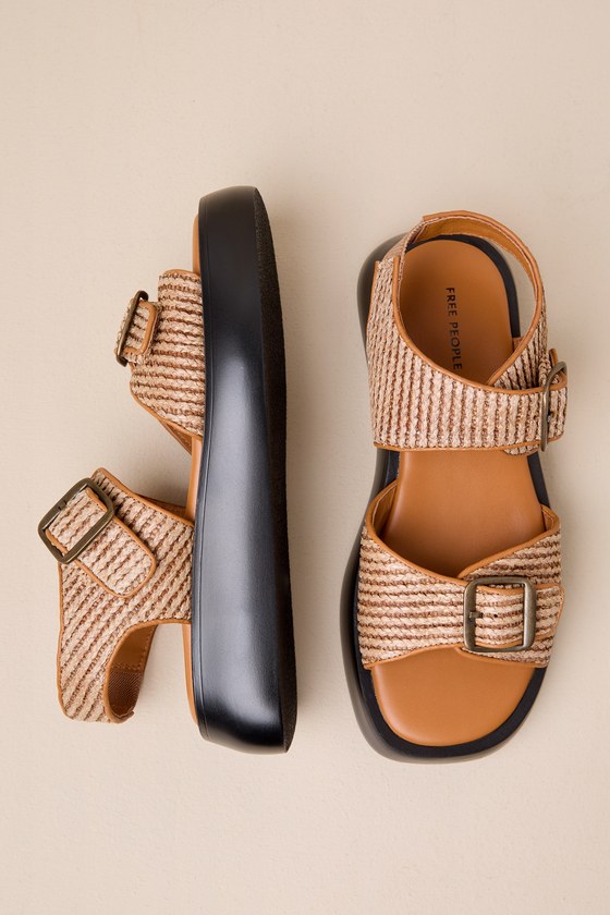 Shop Free People Mandi Weave Natural Buckle Slingback Flatform Sandals In Beige