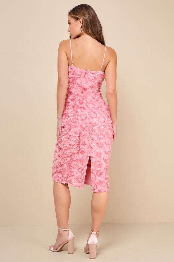 Flowering Favorite Pink 3D Floral Applique Bodycon Midi Dress 2