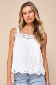 Airy Impression White Eyelet Embroidered Crochet Lace Tank Top