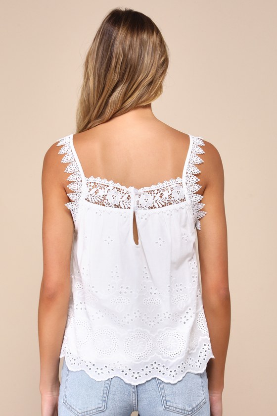 White Eyelet Embroidered Top - Crochet Lace Top - Lacy Tank Top
