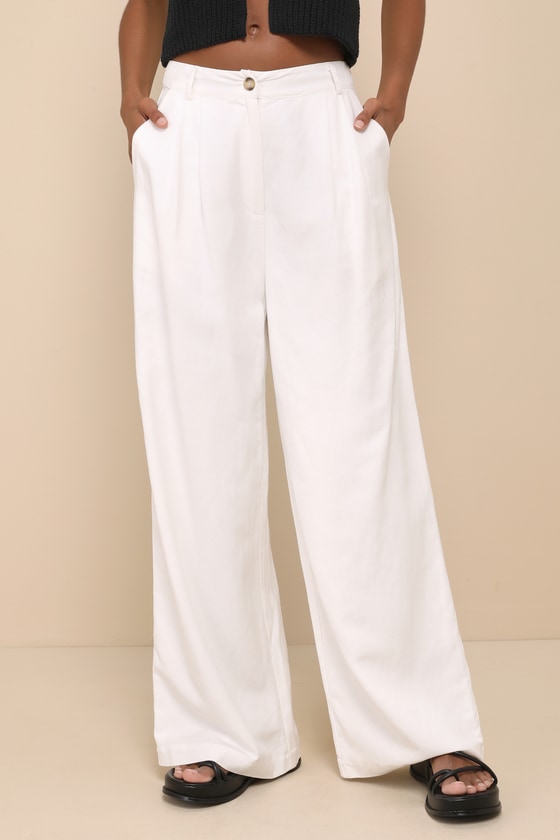 Shop Lulus Effortlessly Sophisticated Ivory Wide-leg Trouser Pants