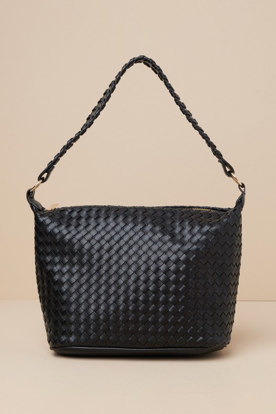 Shop Lulus Poised Take Black Woven Shoulder Bag