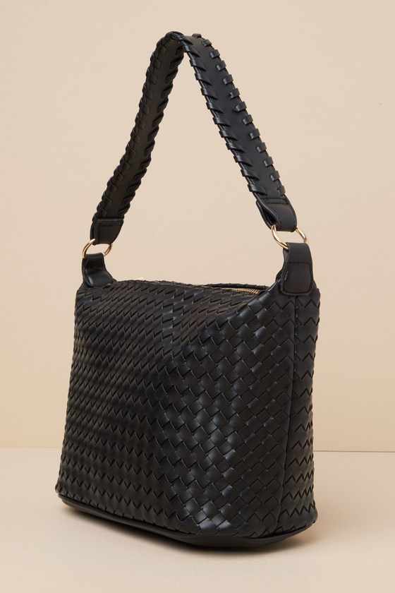 Shop Lulus Poised Take Black Woven Shoulder Bag
