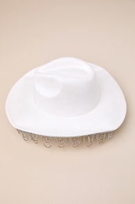 Glamorous Giddy-Up Ivory Rhinestone Fringe Cowboy Hat