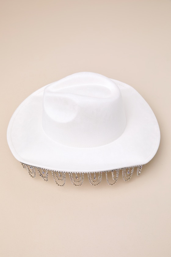 Glamorous Giddy-Up Ivory Rhinestone Fringe Cowboy Hat 1
