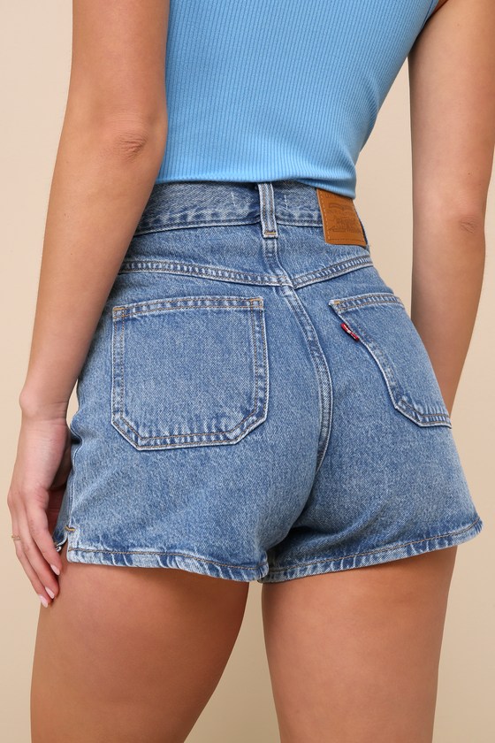 80s Mom Medium Wash Button Fly High-Rise Denim Shorts 3