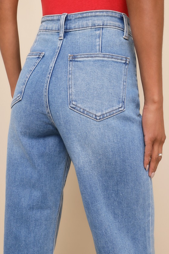Shop Just Black Trendy Tendencies Medium Wash High-rise Wide-leg Jeans In Blue