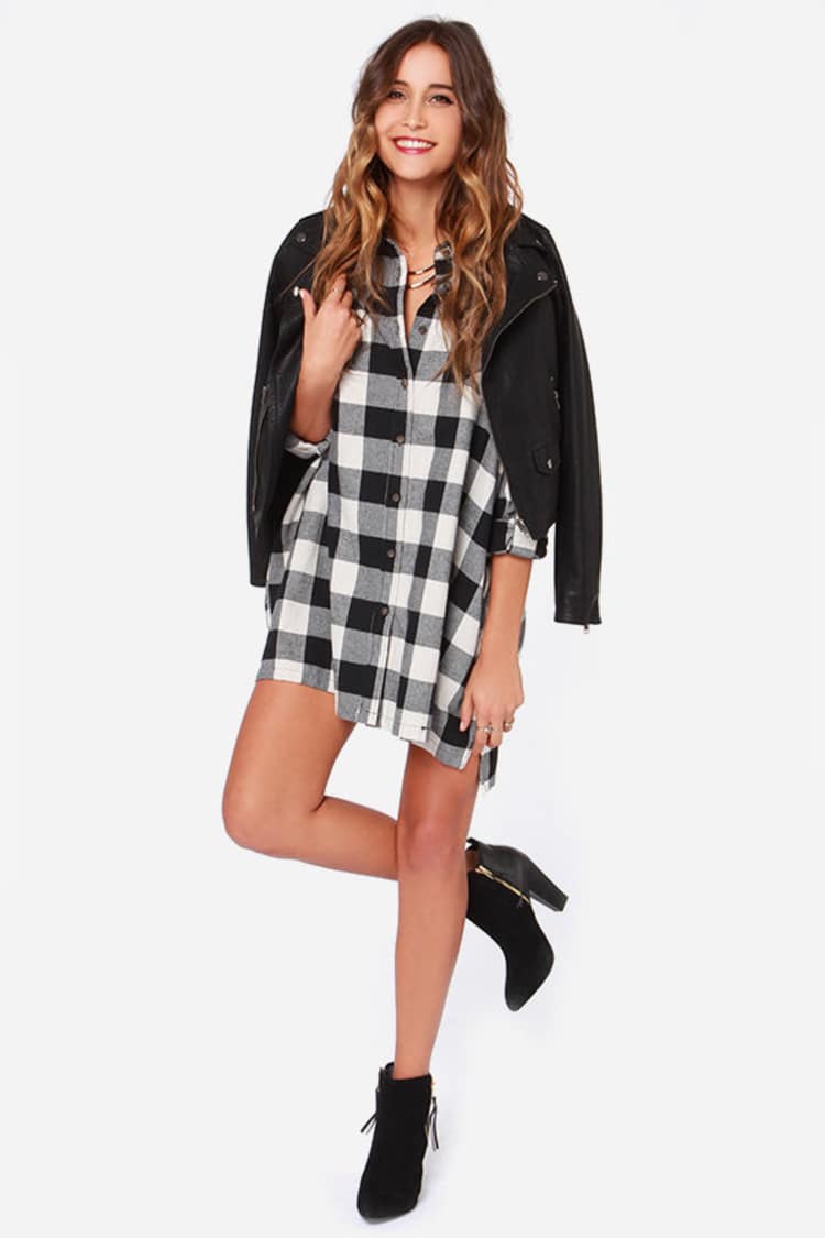 open lace back dress Seasons Keep Changing Flannel Dress In Red main image 1