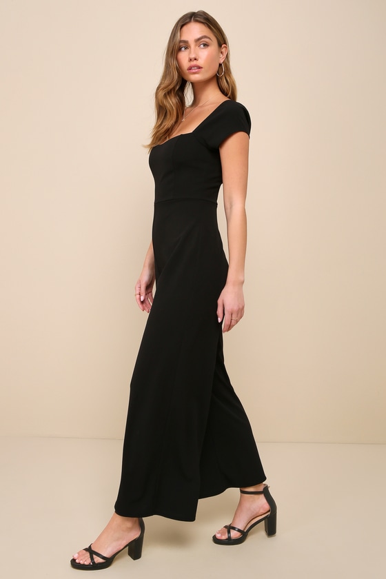 Shop Lulus Essential Invitee Black Cap Sleeve Wide-leg Jumpsuit