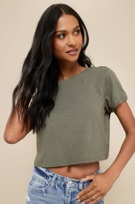 Easy Charm Olive Green Burnout Crew Neck Short Sleeve Tee