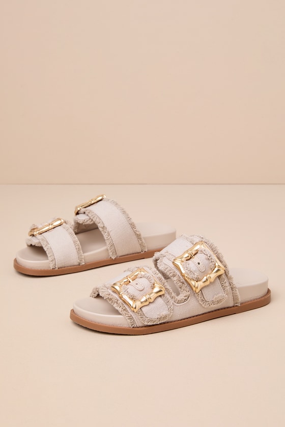 Shop Schutz Enola Sporty Casual Oyster Buckled Slide Sandals In Taupe